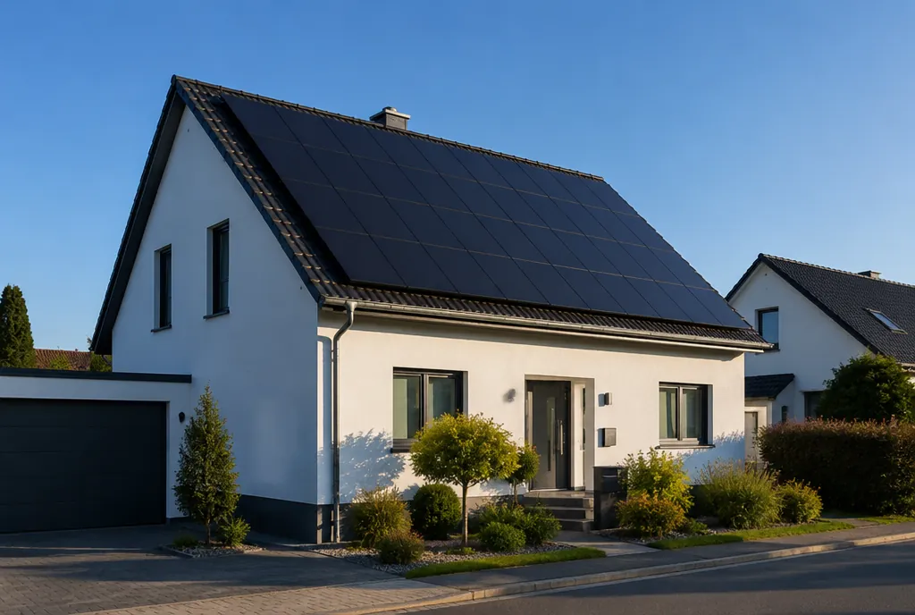 Einfamilienhaus mit Photovoltaikanlage auf dem Dach