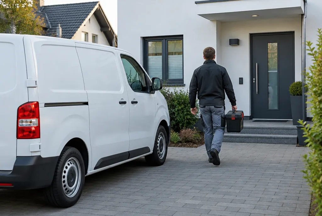 Elektriker auf dem Weg zum Kundentermin